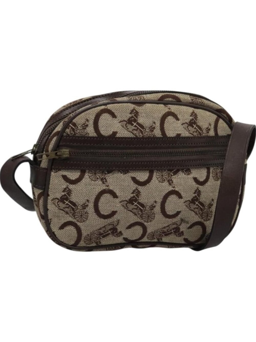 CELINE C Sulky Shoulder Bag Canvas Leather Beige Brown